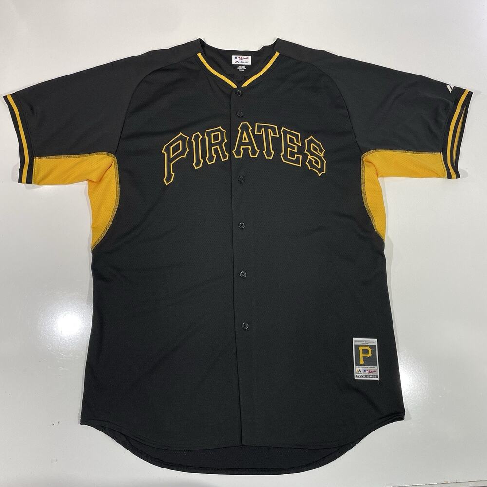 Majestic Pittsburgh Pirates Authentic Cool Base Jersey Black Gold MLB Sz XL 52
